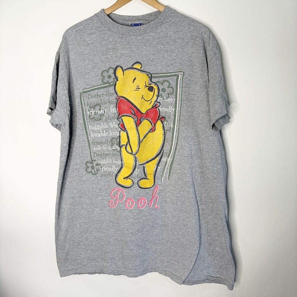 Vintage Winnie The Pooh Sleep Pajama Shirt T-Shirt Gray Short Sleeve Women OS L